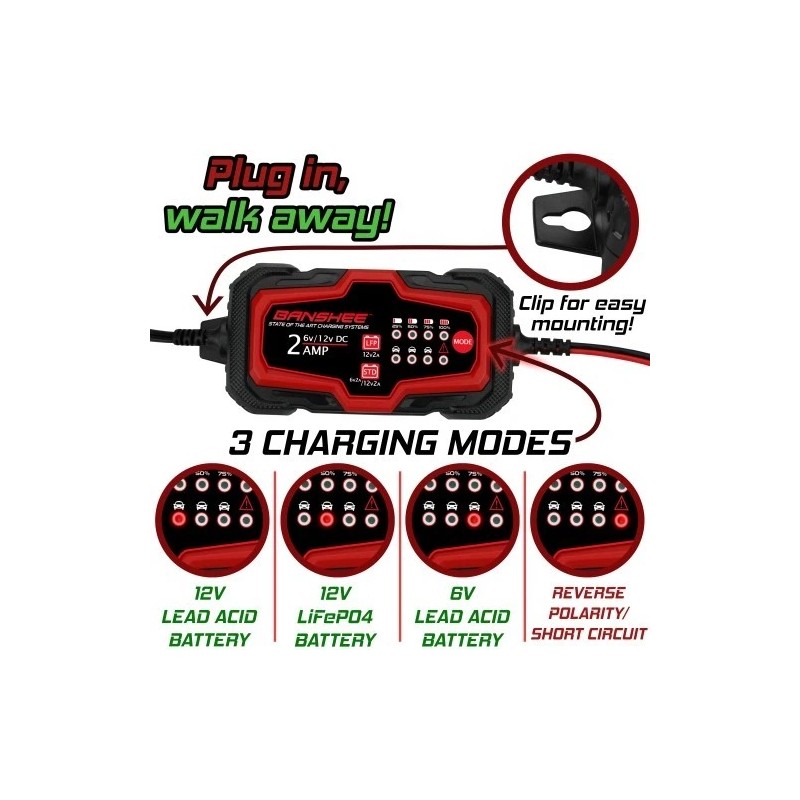 Banshee 2A Banshee Smart Car Battery Charger Maintainer for 6V/12V