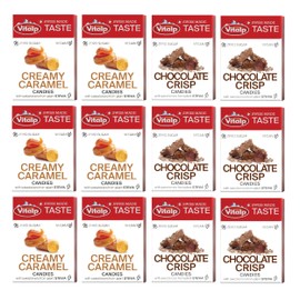 Vitalp Taste, Swiss Made, Sugar Free Hard Candy with Stevia, Vegan, Variety Pack, 6 Boxes Each of Creamy Caramel and Chocolate Crisp Flavors, 25g/0.88 Ounce Packs, 12 Boxes Total
