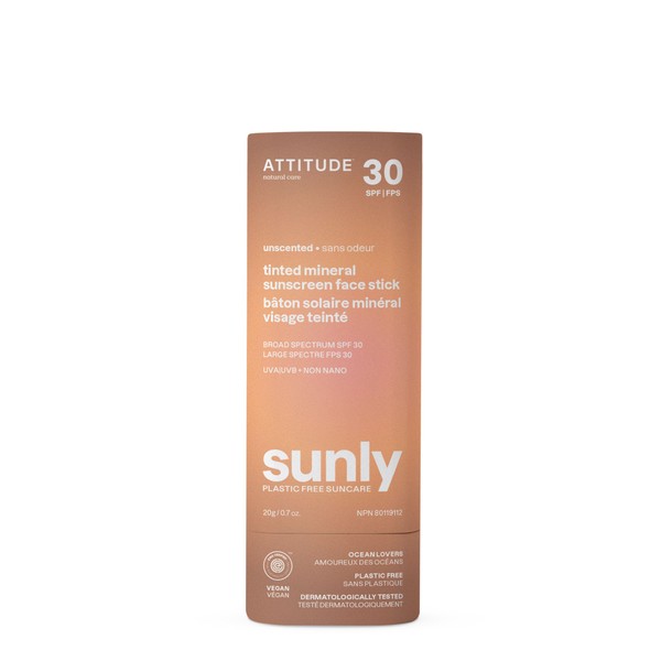 ATTITUDE Tinted Mineral Sunscreen Face Stick with Zinc Oxide, SPF