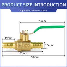 ERGAOBOY 2 Pcs 2 Way 10mm Straight Barb Shut Off Ball Valve, 10mm Hose Barb Switch Brass Ball Valve with 4 Clamps