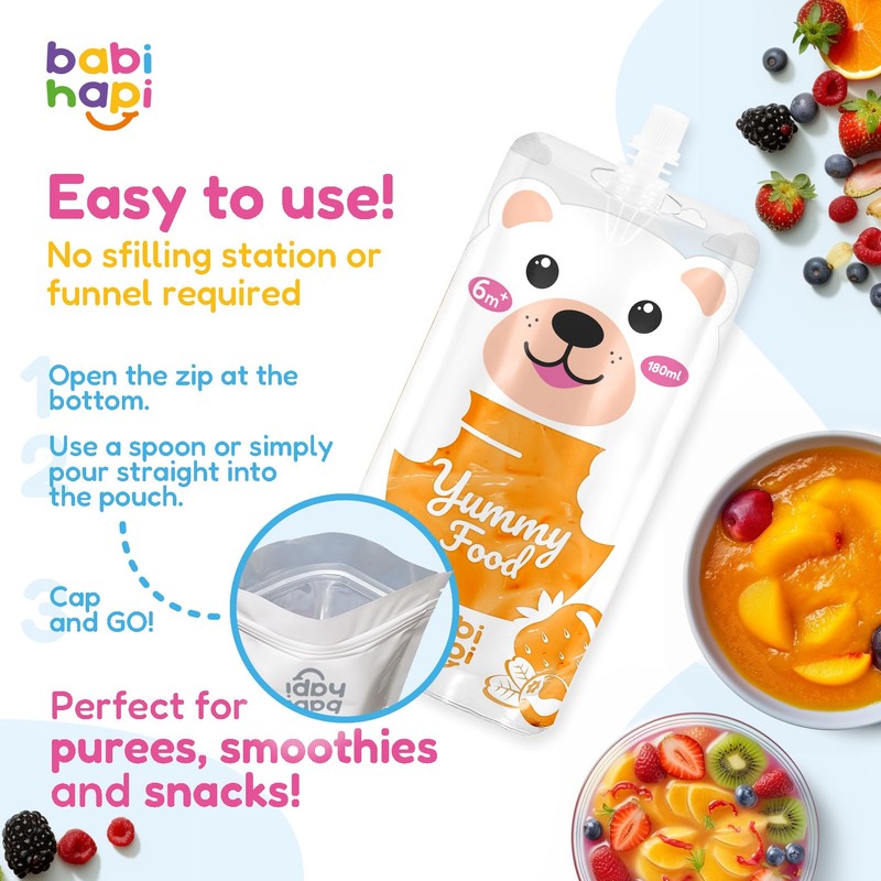Babi Hapi Reusable Baby Food Pouches - 6 Pack Premium