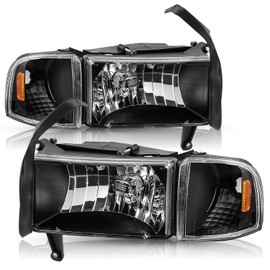 TUSDAR 4Pcs Headlight Assembly for 94-01 Dodge Ram 1500/1994 1995 1996 1997 1998 1999 2000 2001 2002 Dodge Ram 2500 3500 2nd Gen Pickup Replacement w/Corner Light Set