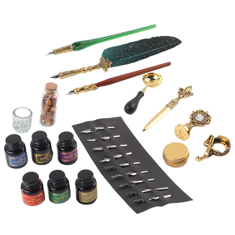 Feather Pen Set European Style British Retro Lacquer Stamp Dipped