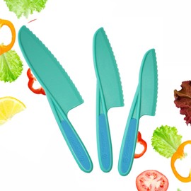 Starpack 'Finger Loving' Kid Safe Kitchen Knife Set of 3 - Kids Knife Set for Real Cooking - Serrated Edges Toddler Knives Set for 3+ Year Olds - Montessori Knive Set - BPA-Free Nylon Knives for Kids