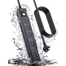 EIGSO Outdoor Power Strip Weatherproof 10FT, Waterproof Surge Protector with 4 Outlets 4 USB Ports, Flat Plug Extension Cord for Home Office Patio Porch