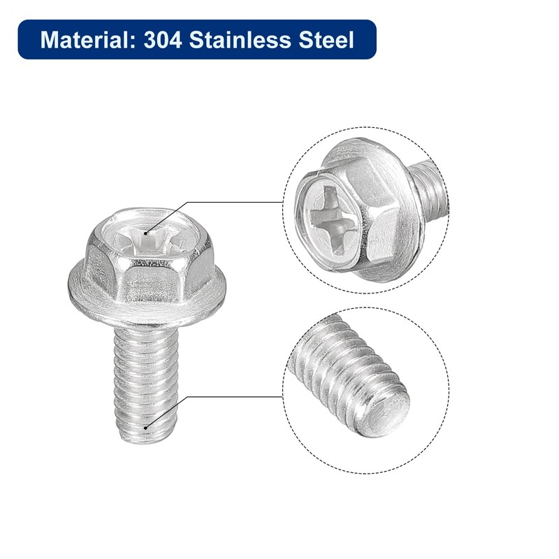 sourcing map Pack of 30 Phillips Hexagonal Flange Bolts M4