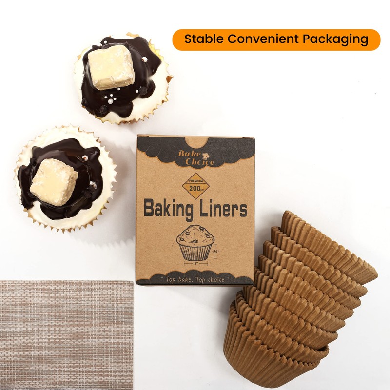 Bake Choice 200pcs Standard Brown cupcake liners for baking,food-grade cupcake