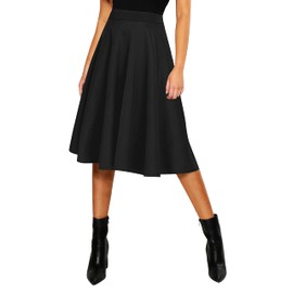 Urban CoCo Women's Basic Elastic Waist A-line Solid Flared Midi Skirt (Black, XL)