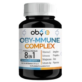 OBY Immune Complex 8 en 1 | Vitamina C y Zinc con Echinacea, Ajo Envejecido, Jengibre, Propóleo, Betaglucanos y Piperina | Fórmula Premium | Suplemento Alimenticio | 60 Cápsulas Veganas