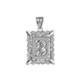 LA BLINGZ 10K White Gold Filigree Alphabet Initial Letter B DC Pendant (S/L) (Large)