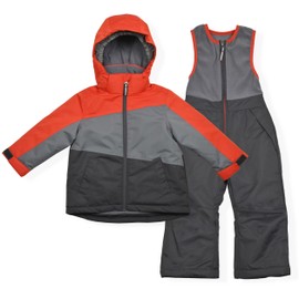 Arctic Quest Boys Ski Jacket and Snowbib Snowsuit Set 2 Piece Zip Up Jacket and Overall Snowsuit Set, Color-Blocked, Bold Spice, 5/6