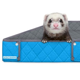 Paw Inspired Critter Box Washable Cage Liner, Reversible Fleece Bedding with Raised Sides for Ferrets, Guinea Pigs, Rats, Chinchillas, and Other Small Animals (Critter Nation/Ferret Nation, Gray/Blue)