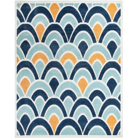 Unique Loom Belize Outdoor Collection Area Rug - Dangriga (7' 10" x 10' Rectangle, Blue/ Orange)