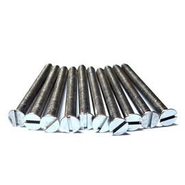 Pack of 10 Chrome Electrical Screws 40mm X 3.50mm Chrome Long Socket Screw Switch Plugs Fixings Flat Slotted Head Fully Threaded Bolt