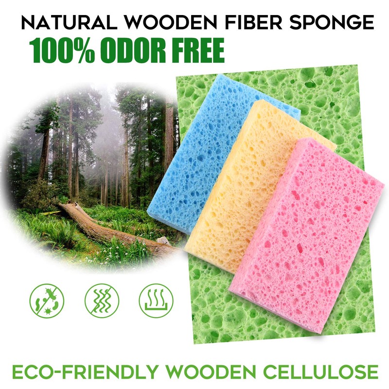 Compressed Cellulose Kitchen Sponges 12Pack，Non-Scratch Biodegradable Natural Colorful Sponge Scrub