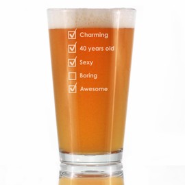 40th Birthday Checklist - Pint Glass for Beer - Funny Bday Gifts for Women and Men Turning 40-16 oz Glasses