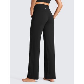 CRZ YOGA Womens Butterluxe High Waist Wide Leg Pants with Pockets 31" - Buttery Soft Comfy Casual Yoga Lounge Black Large