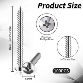 Zonon 100 Pcs Septic Tank Risers and Lids 18-8 Stainless Steel Sheet Metal Screws Bulk Fits, 10 Thread Size, 1 3/4" Length, Phillips Drive, Type A, Plain Finish, Pan Head, Septic Tank Riser Screws