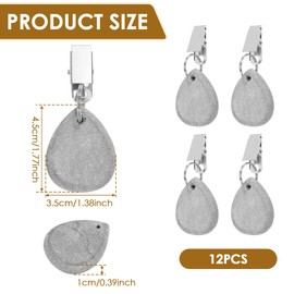 LYIYEYAN 12Pcs Tablecloth Weights with Metal Clip Teardrop Shape Tablecloth Pendant Natural Marble Table Cover Weights Elegant Tablecloth Pendants Kit for Decoration Dinner Outdoor Picnic (Grey)