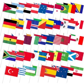 48 Countries International World Stick Flag,5.5 * 8.6 In 2026 World Cup Handheld Flags,Small Mini Hand Held National Pennant Flags for Sports Events,International Festival,Olympic,Soccer Celebration