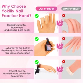 Yokilly Practice Hand for Acrylic Nails, Bendable Soft Nail Practice Hand, Flexible Plastic Nail Hand Practice, Fake Mannequin Training Hand for Nails Practice (with Clamp Holder)