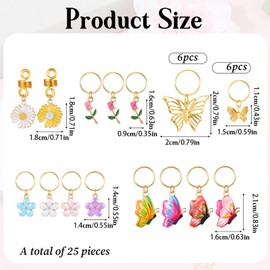 24PCS Hair Jewelry Butterfly Clips Dreadlock Accessories, Hair Charms for Braids Butterfly, Flower Braid Clips Colorful Butterflies Pendant Charms for Women