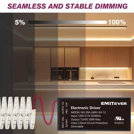EMITEVER Electronic Dimmable Driver 60W,Power Supply Transformer 120VAC to 12VDC,Compatible with Lutron and Leviton Dimmers for LED Strip Light, Kitchen,Cabinet,UL Recognized,Class 2