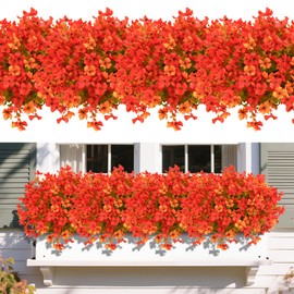 SHareconn Artificial Fall Faux Plants Flowers Outdoors Decoration, 20 Bundles Fake Silk Daisy Eucalyptus Realistic UV Resistant for Outside Indoor Planter Porch Yard Home Autumn Decor, Orange Yellow