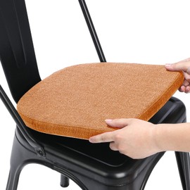 BUYUE Friendly Woven Fabric 14x14 Magnetic Cushion for Metal Chair 1 Piece, Enhanced Anti-Slip Seat Pad for Dining Kitchen Café Stackable Chair (U-Shape, Orange, 1 Count)