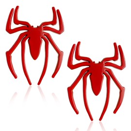 BWBWND 2 PCS 3D Spider Emblem, Metal Spider Shape Decoration Car Body Badge Sticker, Universal Cool 3D Logo Emblems Decal for Truck Motorcycle RV SUV Door Window, Car Accessories (Red)
