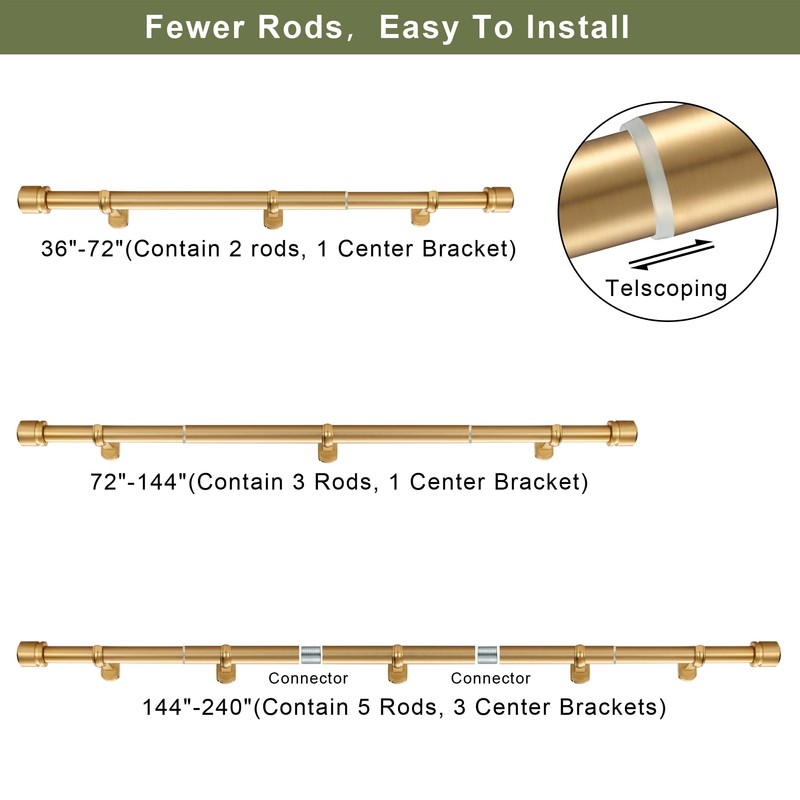 1 1/8 Inch Diameter Curtain Rods 144 to 240 Inches(12-20ft),
