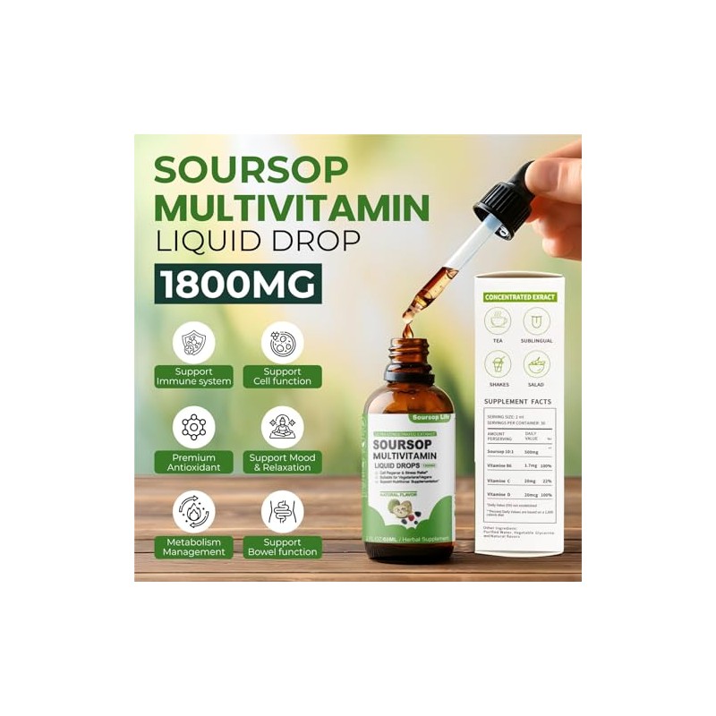 Soursop multivitamin Drop Natural Energy Booster, Immune Support, Vegan,Gluten Free,Non-GMO