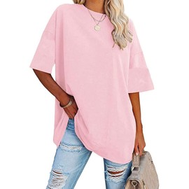 Summer T Shirts for Women Oversized T Shirts for Women Loose Fit Crewneck Short Sleeve Tops Summer Casual Blouse Y2K 2024 Basic Tees Open Box Deals Clearance Blusas de Mujer Elegantes Pink