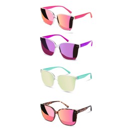 Sumato Sunglasses Womens, Oversized Pink Sunglasses for Women with Trendy Mirrored Lens UV400 Blocking Tortoise Frame 4 Pack-1