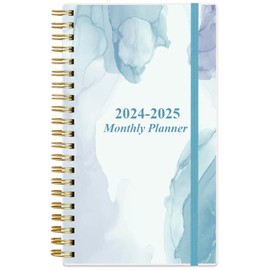 2024-2025 Monthly Planner - July 2024 - December 2025, Two Pages Per Month, 18 Monthly Calendar/Planner with Tabs, Strong Twin-Wire Binding, Inner Pocket, 3.75" x 6.5", Blue Watercolor