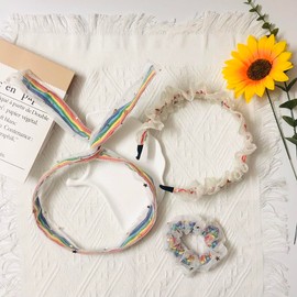 XnxnzhHo Rainbow Head Bands for Women's, 3PCS Lace Hair Headbands Set, Color Hair Bands, Cute Hairstyling Fixator, for Pride Day, Wedding, Dance Hair Accessories