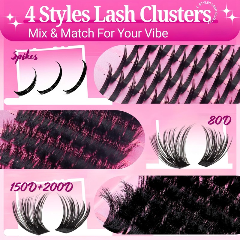 Lash Clusters Kit Spikes Left and Right 80D Fluffy Volume