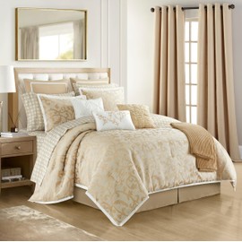 Stratford Park Taupe Paisley Comforter Set California King Size, 16 Piece, Jacquard Bedding Sets & Collections, Matching Flat Sheet, Fitted Sheet, Pillow Shams, Bedskirt, Curtains