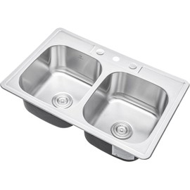 CozyBlock 33 inch Topmount Drop-In Stainless Steel 18 Gauge Double Bowl 50/50 Kitchen Sink w/ 3 Faucet Holes (Sink Only)