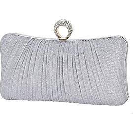 Fioeyr Womens Glitter Clutch Bag Purse Pleated Sparkly Evening Bag Glittering Handbag Elegant Pleated Clutch Purse With Detachable Chain for Bridal Wedding Party