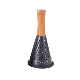 Cone Cheese Grater with Handle Stainless Steel Grater Triple Function Wood Handle Shredder Non-Slip Rubber Bottom Hand Held Multifunction Vegetables Grater Black 4-Size (Size S: 7.7" X 3.5" Black)