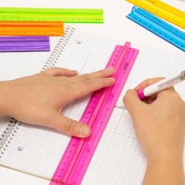 BAZIC Plastic Ruler 12" (30cm) w/Handle Grip, Inches Centimeter Metric Measuring Drafting Rulers, for Students School Supplies, Assorted Color, 6-Pack