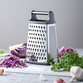 Spring Chef Professional Cheese Grater - Stainless Steel Box Grater for Kitchen, XL Size, 4 Sides - Perfect Shredder for Parmesan Cheese, Carrot, Potato, Ginger - Dishwasher Safe - Gray