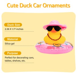 wonuu Rubber Duck Car Decorations Cute Car Accessories Dashboard Car Ornament with Cowboy Hat Swim Ring Colour Necklace and Sunglasses, G_Pink&red Necklace Bowknot Cap
