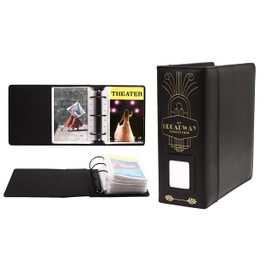 2Fold Binder for Holding Broadway Play Program and Theater Programs with 30 Custom Sheet Protectors - PU Leather - Fits Programs from Mid 1980s to Modern (Black/Gold Foil w/Window)