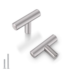 Probrico Solid Single Hole T Bar Cabinet Handles, Brushed Nickel Stainless Steel Drawer Dresser Pulls, 5 Pack