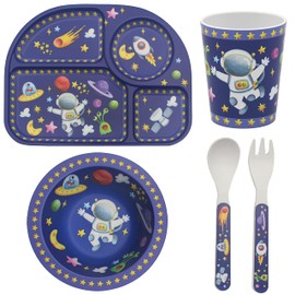 Lesser & Pavey Rpet Eating Set Space for Eating & Kitchen | All-in-One Plates and Bowls Set with Spoon & Fork | Printed Dinner Set for Home | BPA Free Healthy Material Eating Set for Kids & Adults