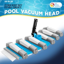 U.S. Pool Supply 23" Manual Pool Vacuum Head for Inground Pools, Extra-Wide, Side Brushes, Flexible, Weighted - Swivel Direction-Control Metal Pole Handle - 7lbs 6 Weights, 12 Wheels, Attach 1.5" Hose