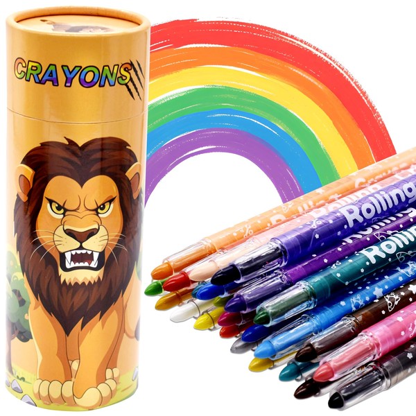 YEIUZPT Crayons for Toddlers, 24 Colours Twistable Crayons Set Lion