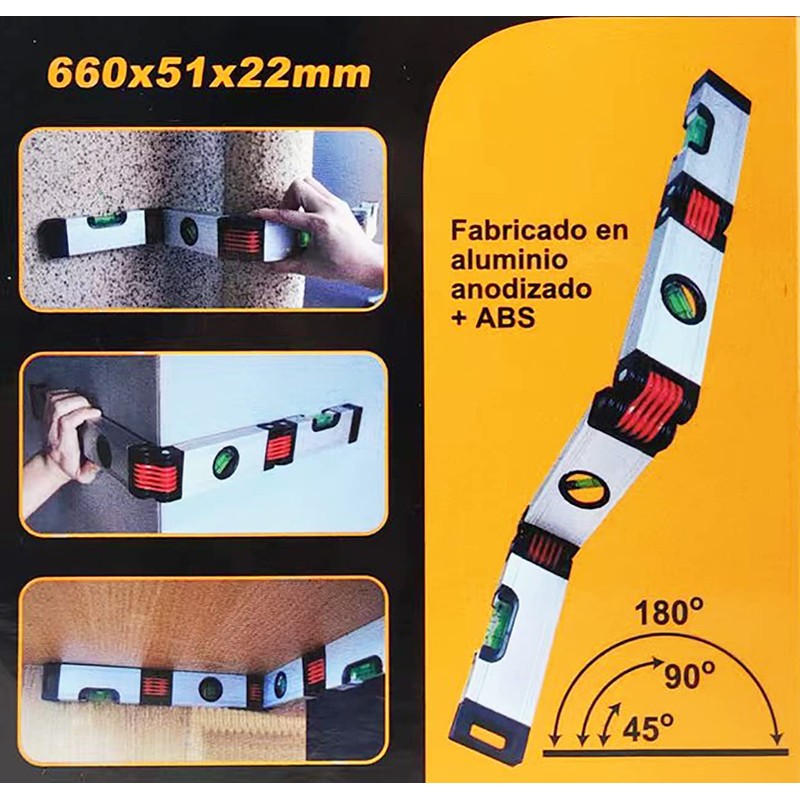 Flexible Magnetic Bubble Level 26" - 4 Bottles: Horizontal Vertical